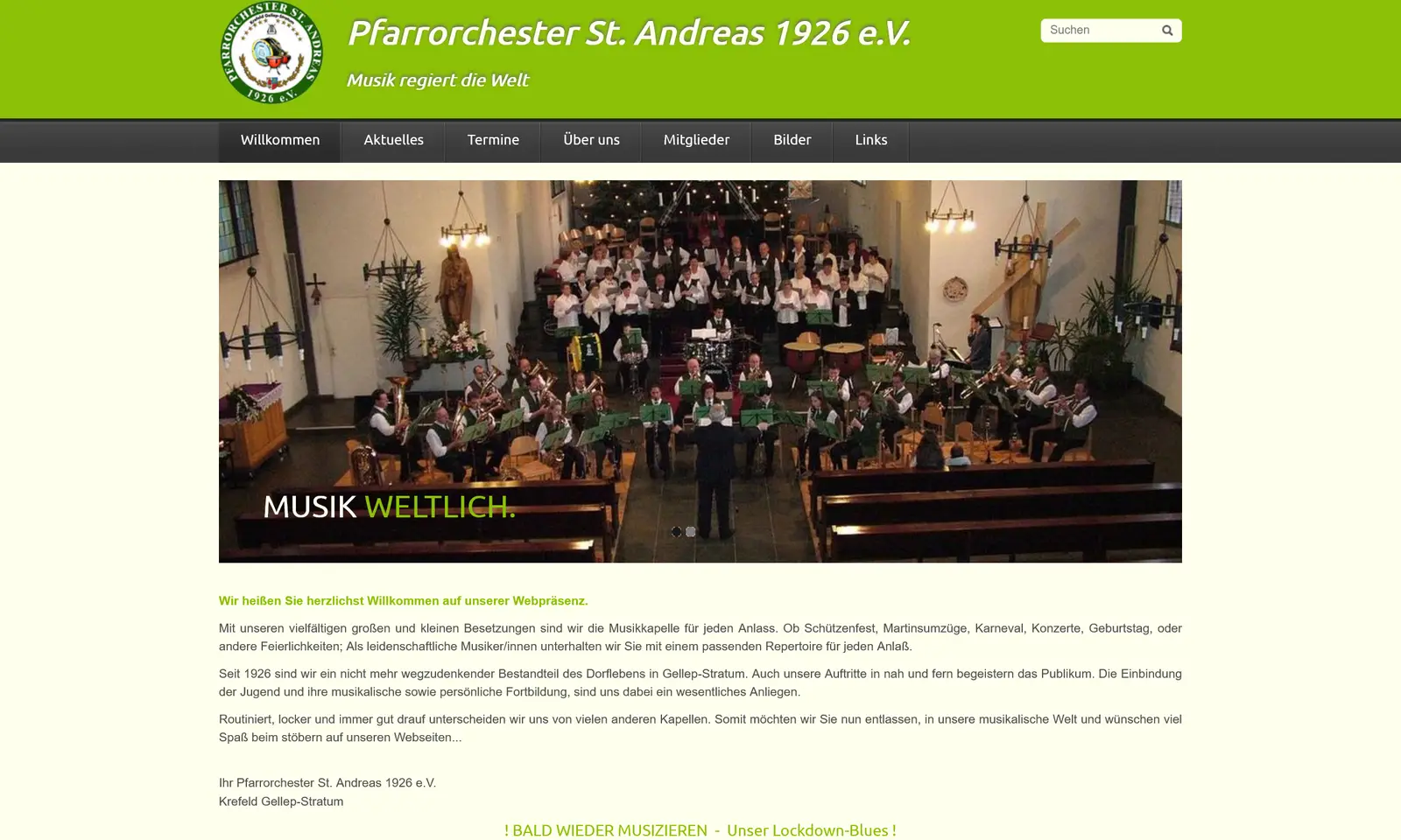 Screenshot von der Webseite "Orchester Stratum"