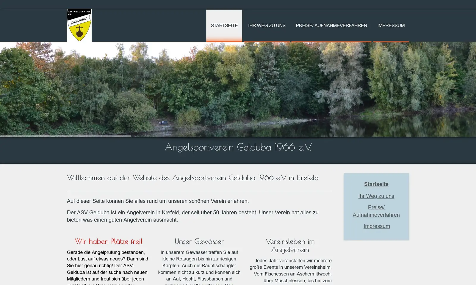 Screenshot von der Webseite "Angelsportverein Gelduba"