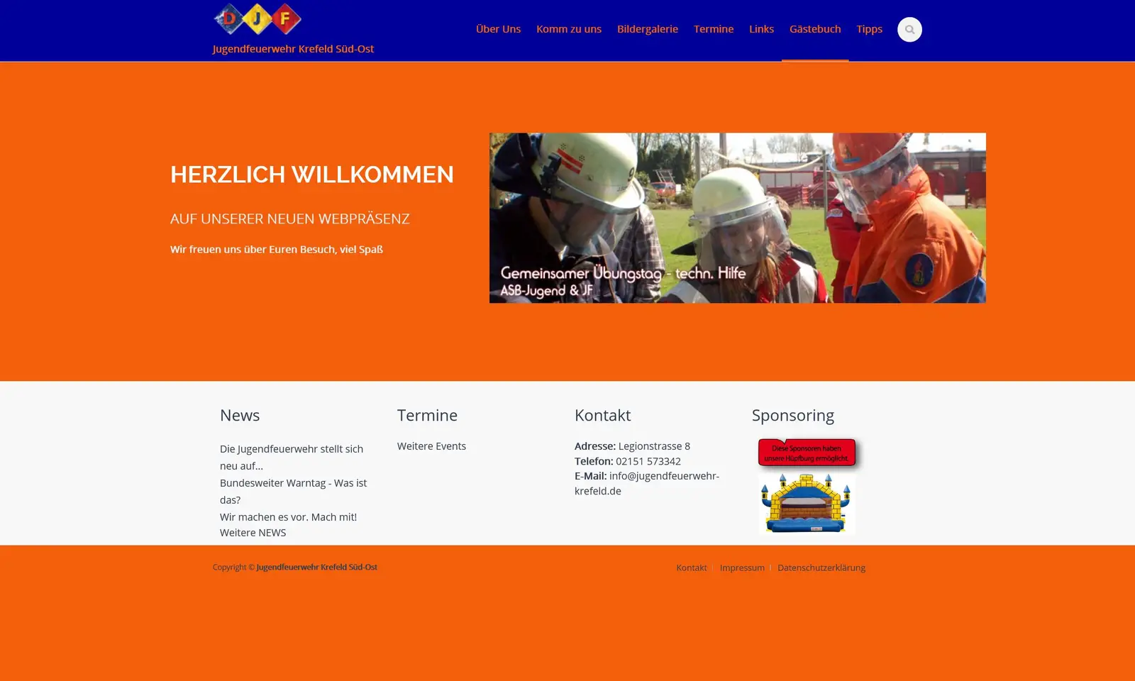 Screenshot von der Webseite "Jugenfeuerwehr Krefeld Süd-Ost"