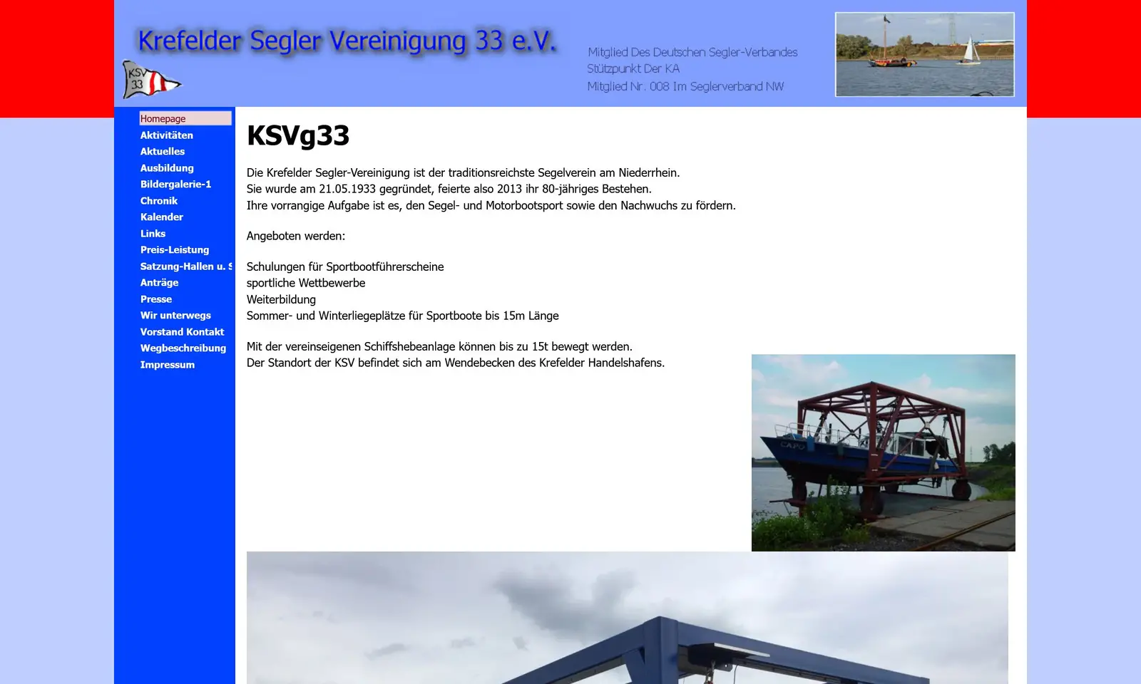 Screenshot von der Webseite "Krefelder Segler Vereinigung 33"