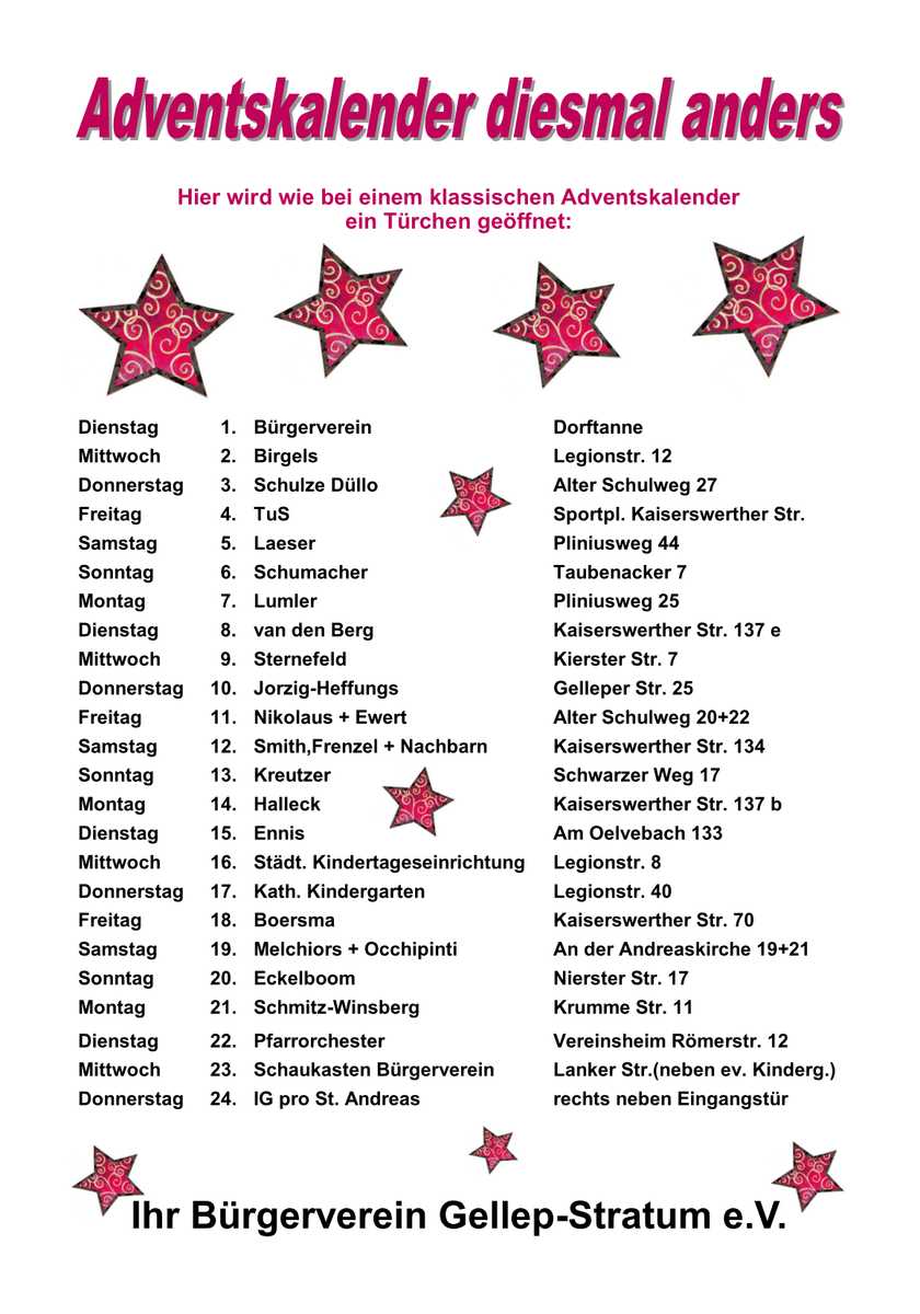 01.12.2020: Der LEBENDIGE ADVENTSKALENDER mal anders 01.12.2020: Der LEBENDIGE ADVENTSKALENDER mal anders