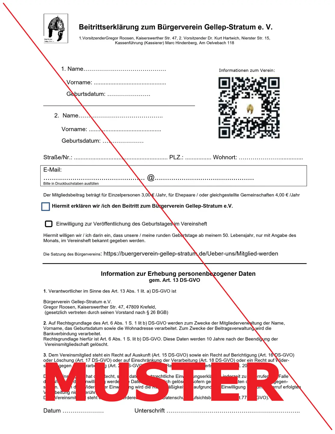 Abbildung unserer Beitrittserklärung Abbildung Beitrittserklärung Bürgerverein Gellep-Stratum